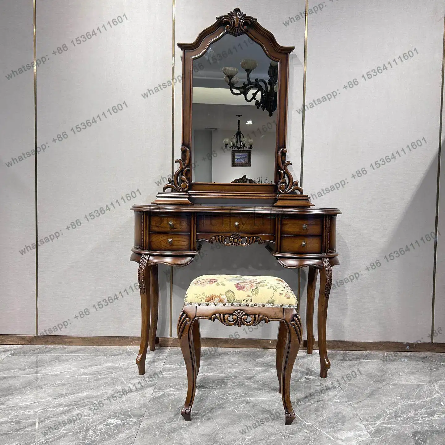 

American dresser solid wood European simple modern French light luxury retro makeup mirror