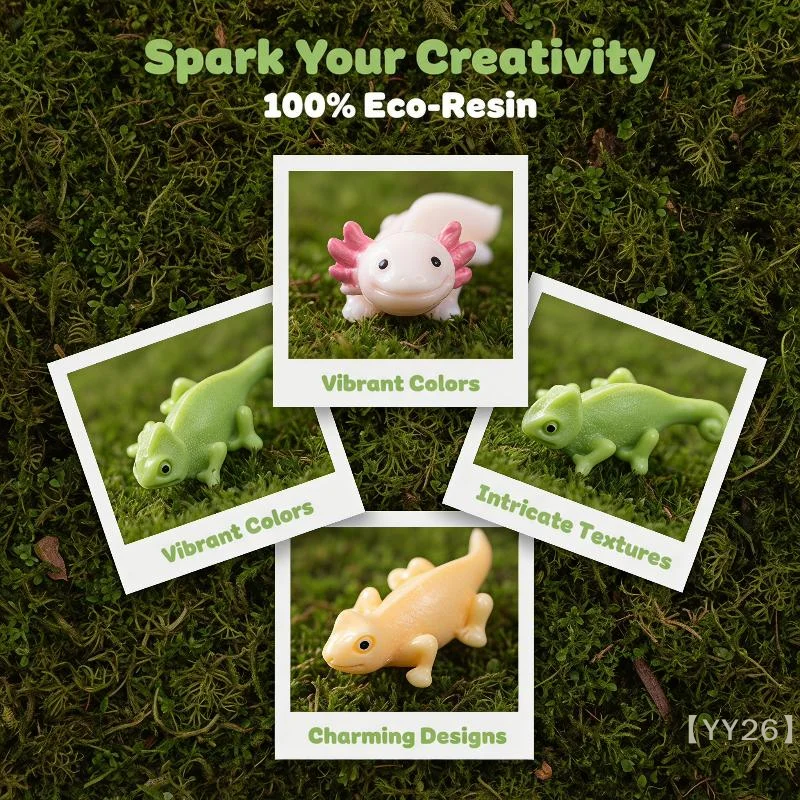 【YY26】Mini Resin Axolotl /Reptile Figurine 10Pcs Cute Micro Landscape Decor for Bonsai & Fairy Garden Ornaments