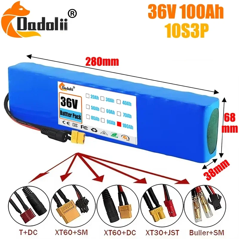 

10S3P 36V 100Ah Battery Ebike Battery Pack 18650 Li-Ion Batteries 350W 500W for High Power Electric Scooter Motorcycle Scooter