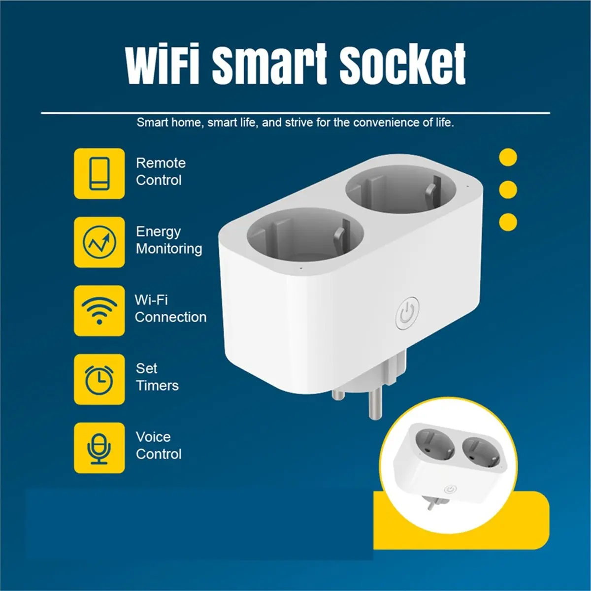 ABZJ 2X TUYA Smart Wifi Dual Plug 16A 2-in-1 Socket Outlet Switch Smart Home Timing APP Voice Control Work CLY809 EU Plug