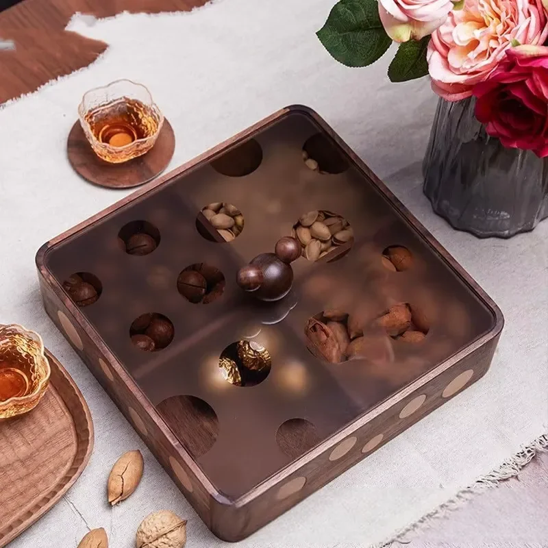 Solid Wood Dried Fruit Box with Partition for Living Room Decor Microwave Safe Candy Nut Pastry Tray Household Tableware
