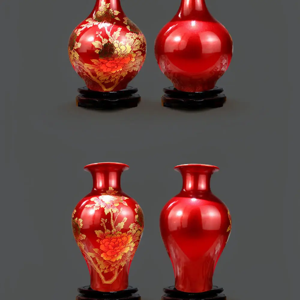 Elegant Chinese Style Red Ceramic Vase Home Ornament Decorative Porcelain Vessel Art Craft Modern Interior Display