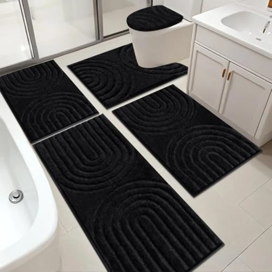 

HEBE Bathroom Rugs Set 5 Pcs Plush Absorbent Bath Mats for Bathroom Non Slip Machine Washable Bath Mat Set with Toilet Cover Ba