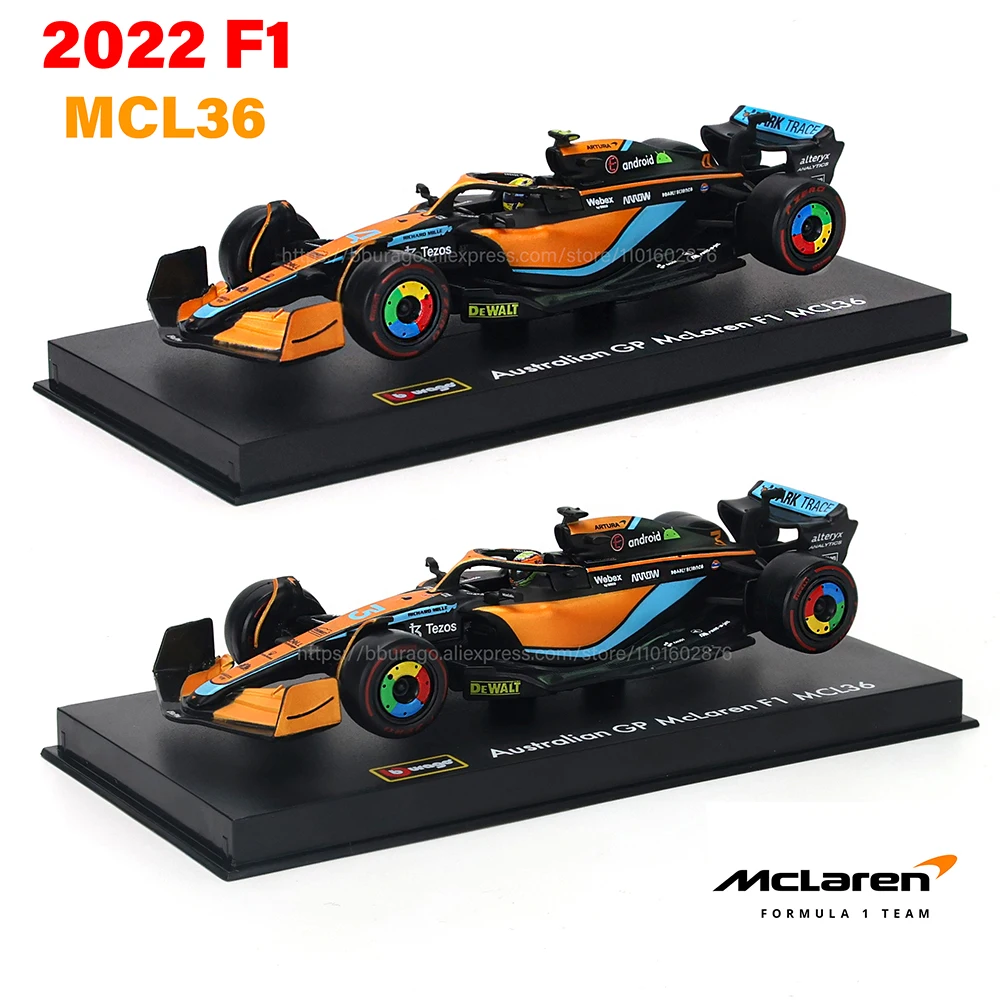 Bburago-Modèle de voiture moulé sous pression en alliage, véhicule de luxe, Lando Norris, F1 McLaren, MCL36, Daniel Ricciardo, 1:43, 2022, #4