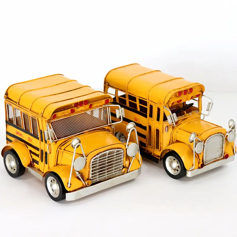 Iron sheet school bus model  office creative desktop decoration desk computer desk decoration decoration decoration decoration