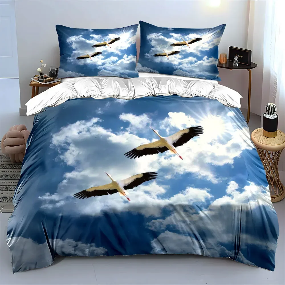Flying Birds Sky Decoration Set Bedding Set with 1 Duvet Cover 2 Pillowcases Single Double King Queen, Gift