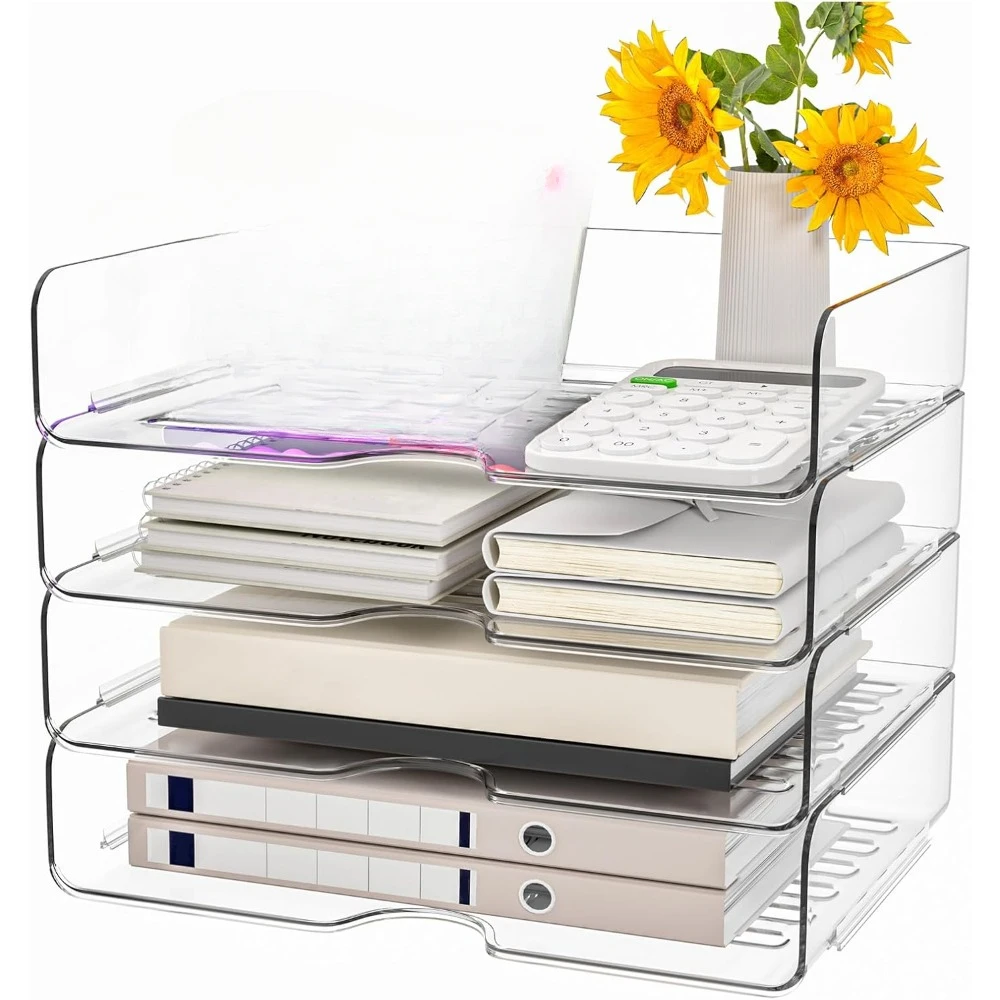 

4-Pack Acrylic Stackable Paper Organizer Trays for Desk.