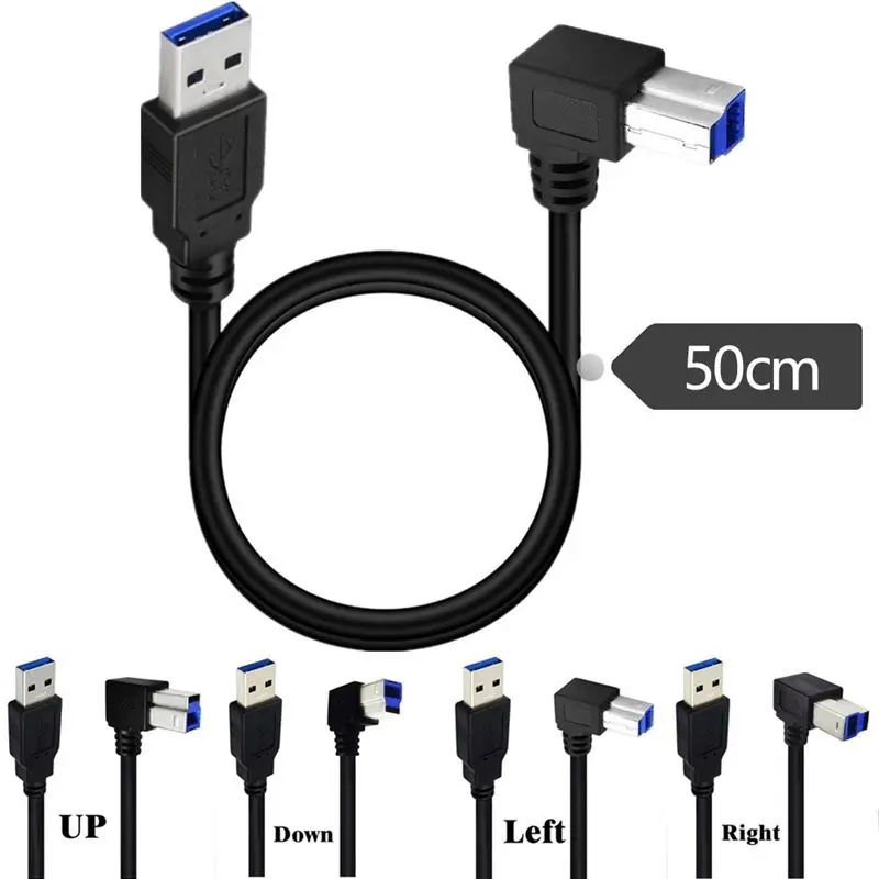 High Speed USB3.0 A Male To B Male 90 Degree Elbow For Printer Display Scanner Connection Line