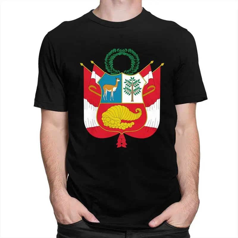 Coat Of Arms Of Peru Men T Shirt Pre-shrunk Cotton Tee Tops Tshirt Short-Sleeve Urban T-shirt Clothing