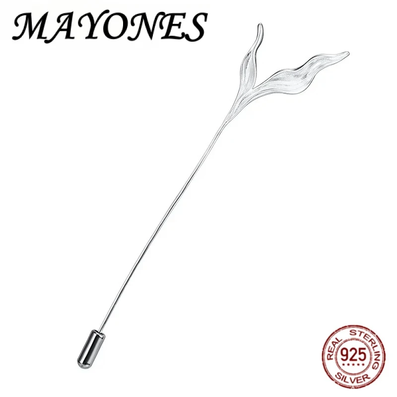 

S925 Sterling Silver Brooch for Women Vintage Minimalist Seaweed Leaf Necktie Pin Corsage Punk Fashion Jewelry