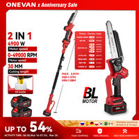 ONEVAN 4900W Brushless Telescoping Pole Electric Chainsaw 2IN1 High Branch Garden Woodworking Pruning Saw For Makita 18V Battery