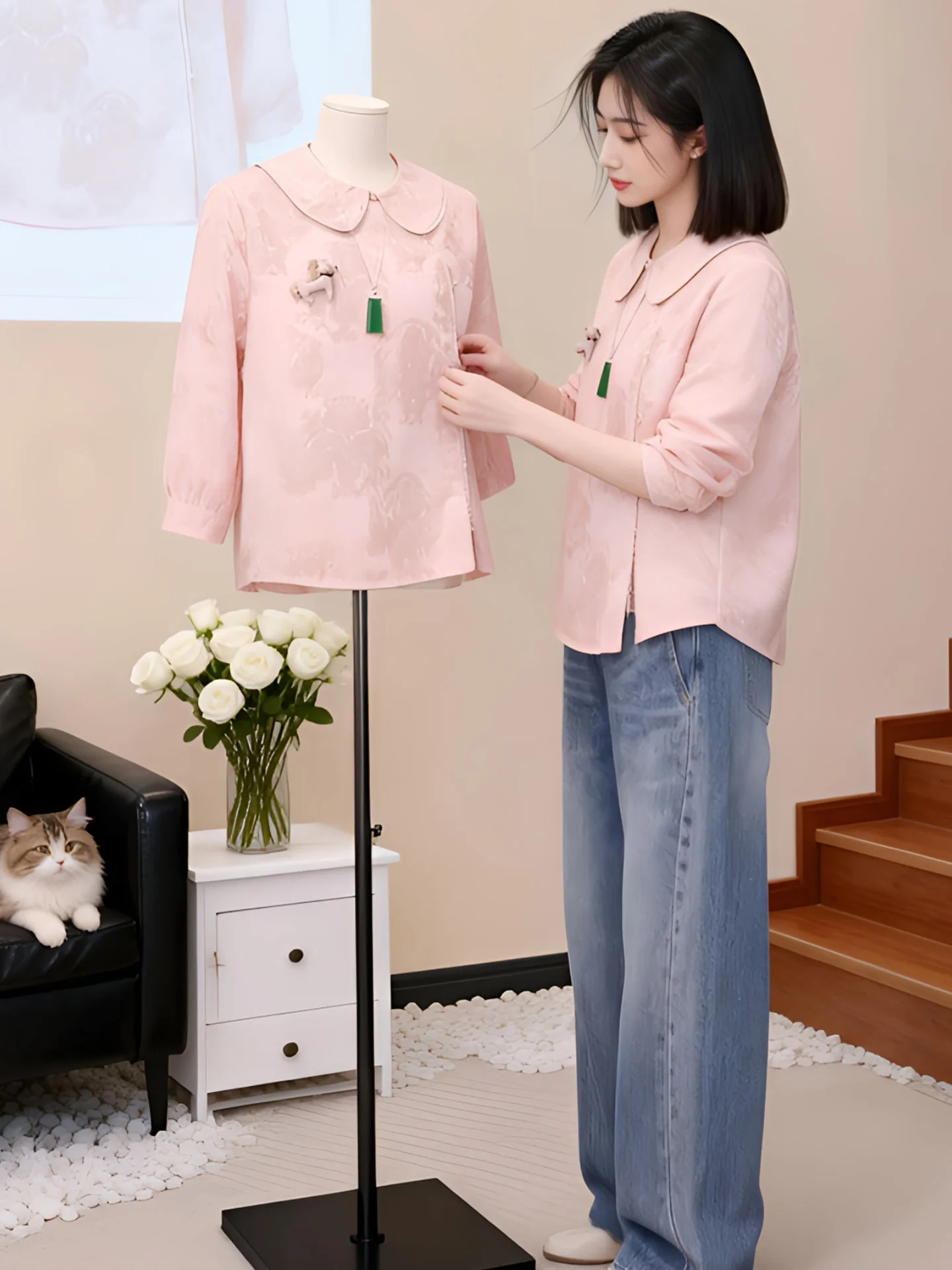 

Новая модная женская рубашка в китайском стиле с вышивкой и диагональной застежкой, топ с богатой отделкой, трендовый стиль для повседневной носки, длинный фасон