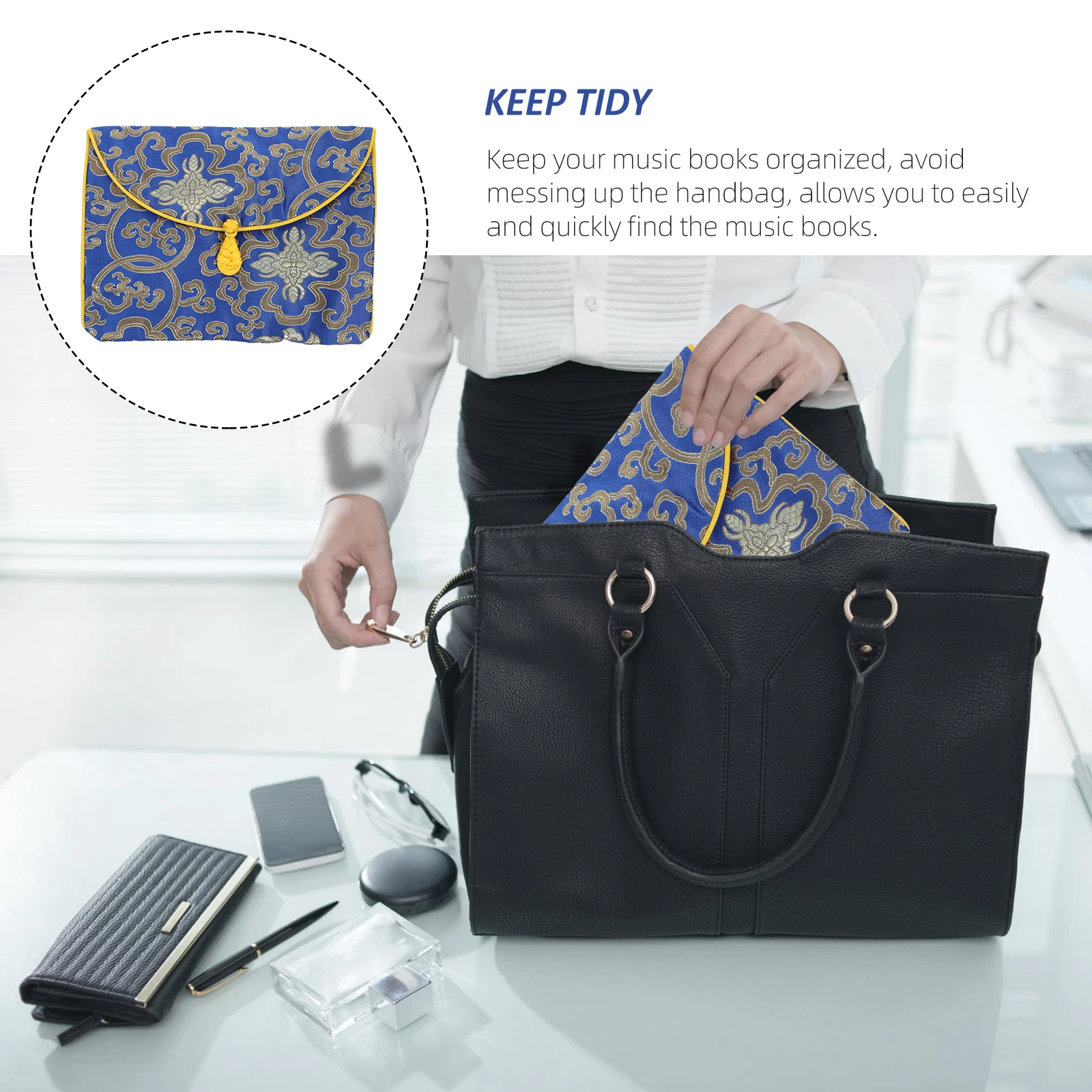 

Vintage Ethnic Style Embroidery Music Books Storage Bag Organizer Small Brocade Pouch For School Office Scriptures