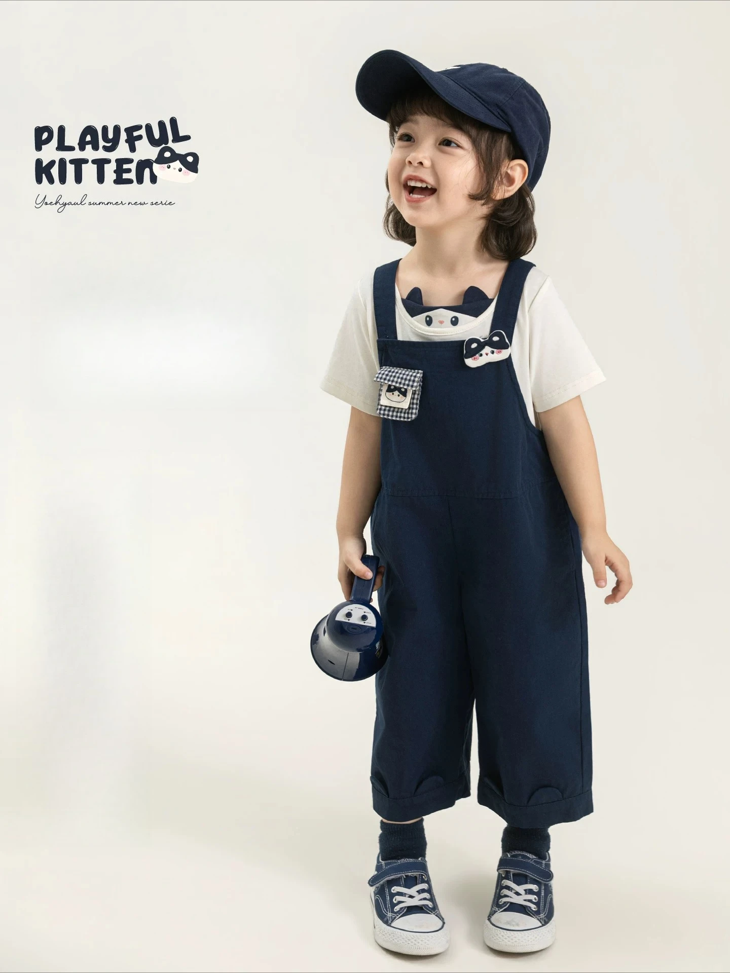 

2026 New Girls Summer 2 Piece Outfit Printed Short Sleeve Tops Breathable Casual Loose Straight Cropped Suspender Pants Set