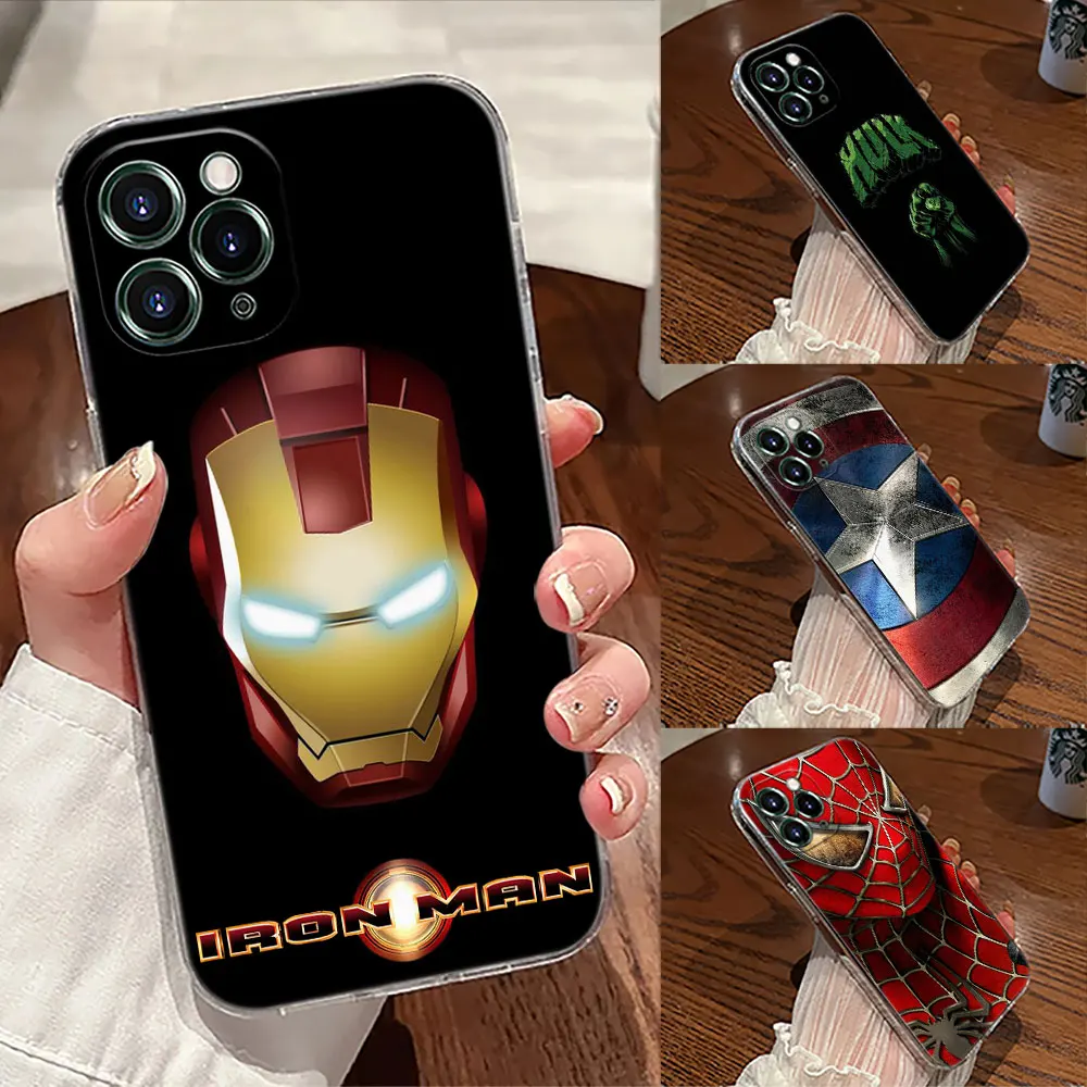 Marvel Cap USA Ironman Hulk Transparent Phone Case For iPhone 17 Pro Max 17E 11 12 13 14 15 16 Pro Max Plus 17 Air 16E 7 X Cover