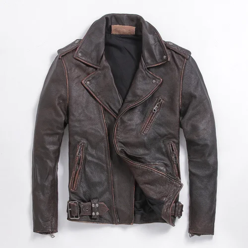 

Genuine Leather Jacket Men Clothes 2023 Real Cow Leather Coat Motorcycle Jacket Biker Brown Vintage Cowhide Coats L-Z-6