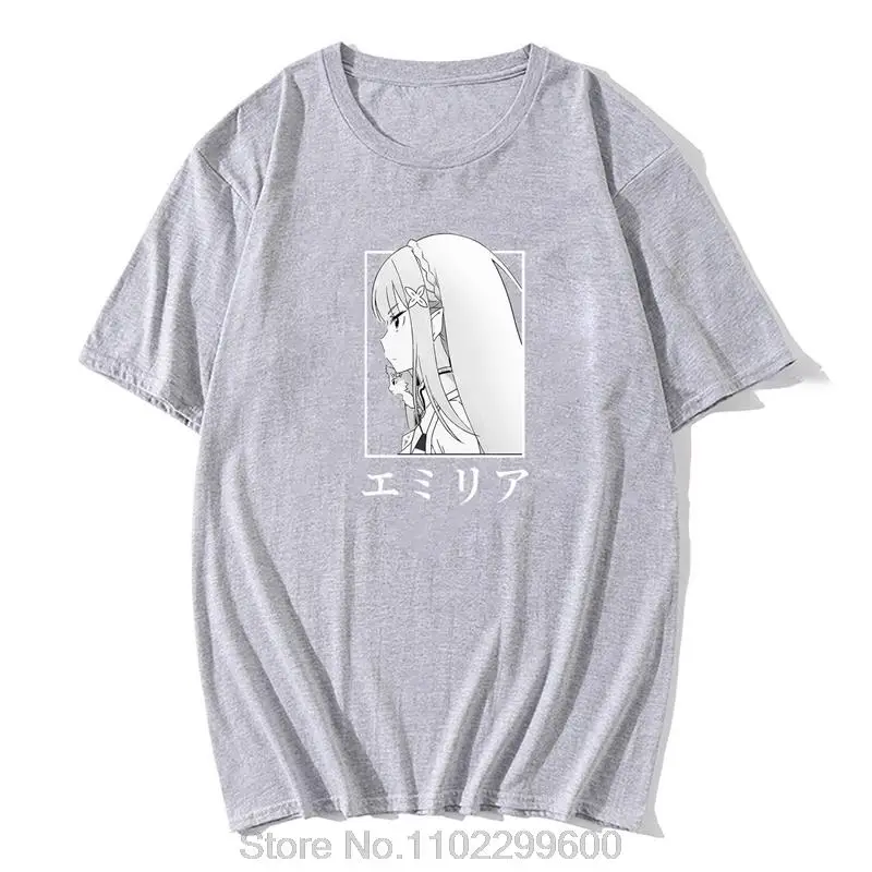 Re:ZERO Emilia Print Oversized T Shirt Men Kawaii Clothes Women Cotton T-shirt Summer Vintage Anime Aesthetic Streetwear Tops