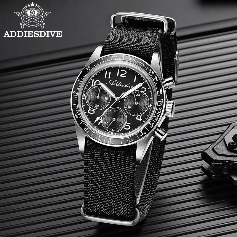 

ADDIESDIVE Luxury Men's VK63 Quartz Watch Bubble Mirror Glass Super Luminous 100m Waterproof Chronograph Wristwatch Quartz Watch