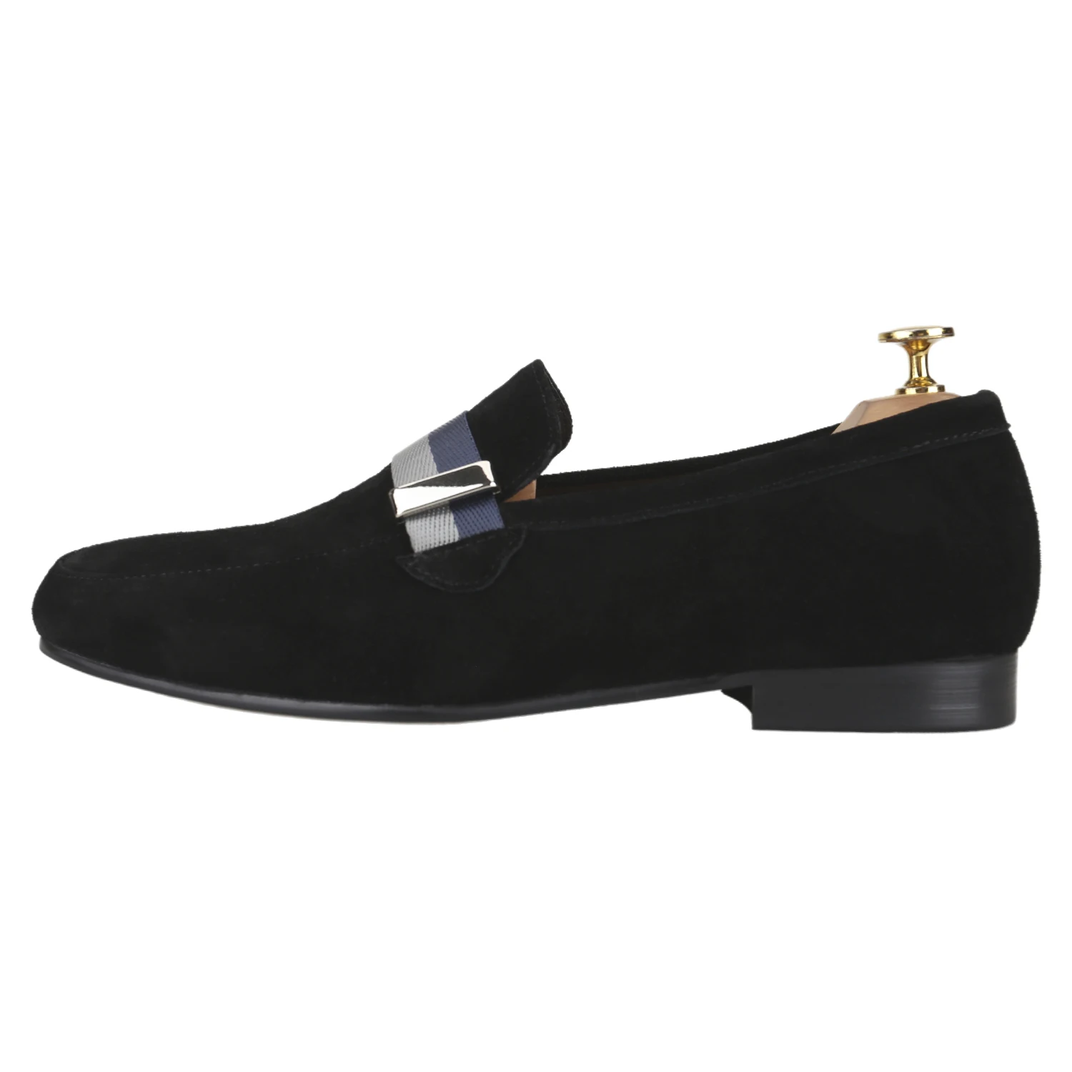 Piergitar Handcrafted Black Suede Loafers With Advanced Ribbon Accessories Slip-On Men Smoking Slippers For Fashion Party Wear