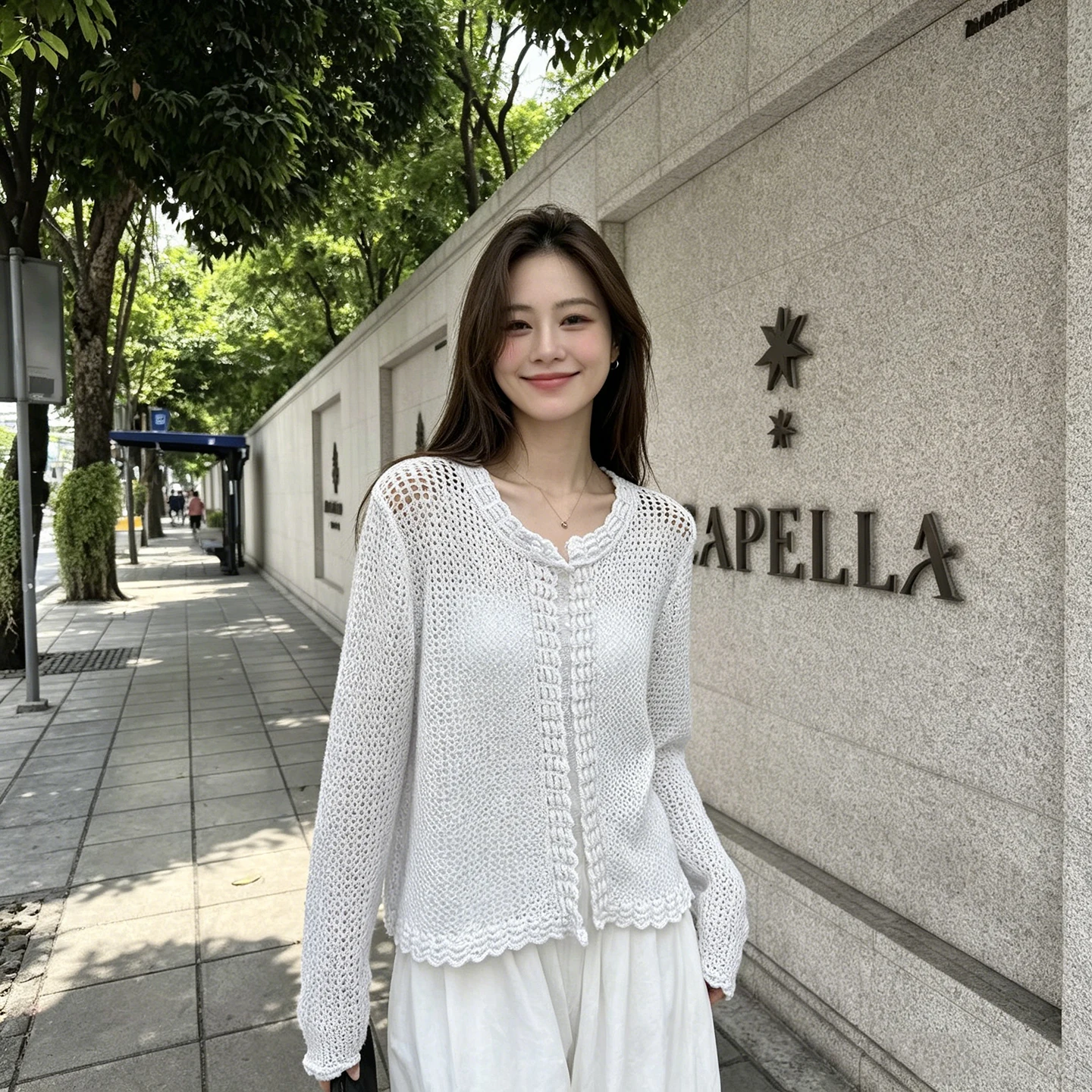 

French-Style Gentle Round-Neck Hollow-Out Knit Cardigan for Women, Thin and Slimming, with Ruffled Edges, Sun-Protective Jacket