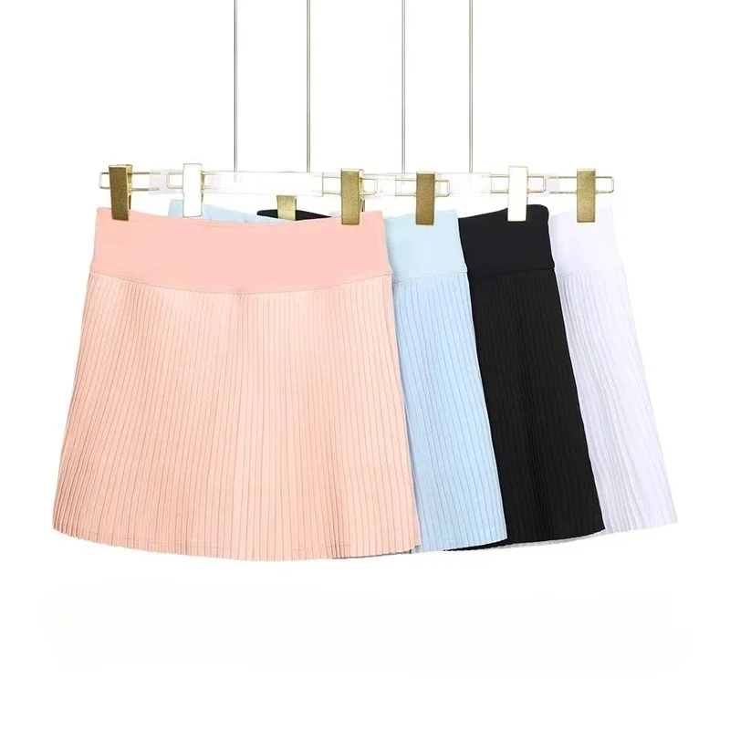 Lemon Crystal Green Pleated Tennis Skirt for Women High Waist Anti-Glare Lined Shorts Lightweight Athletic Golf Skorts