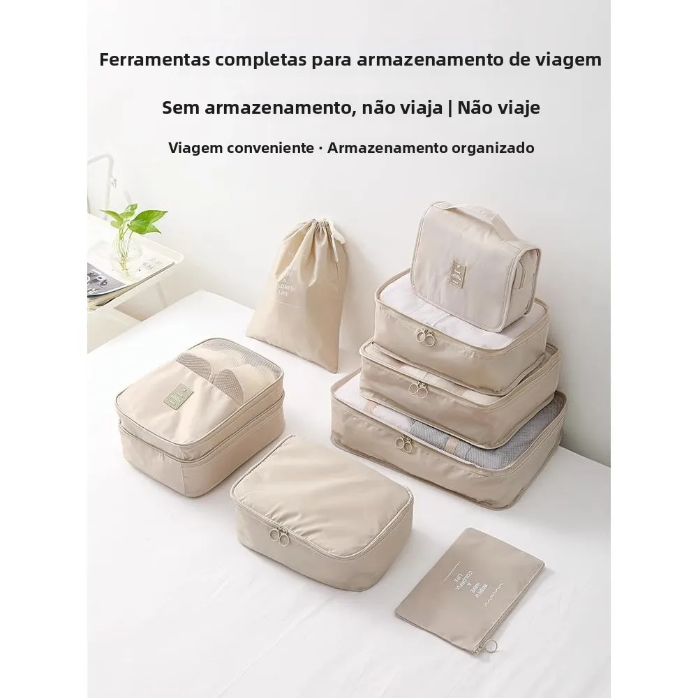旅行用収納バッグ-荷物衣類オーガナイザー-靴下着分離バッグ-ラブベージュ-ヌール-アジア原産-日本製