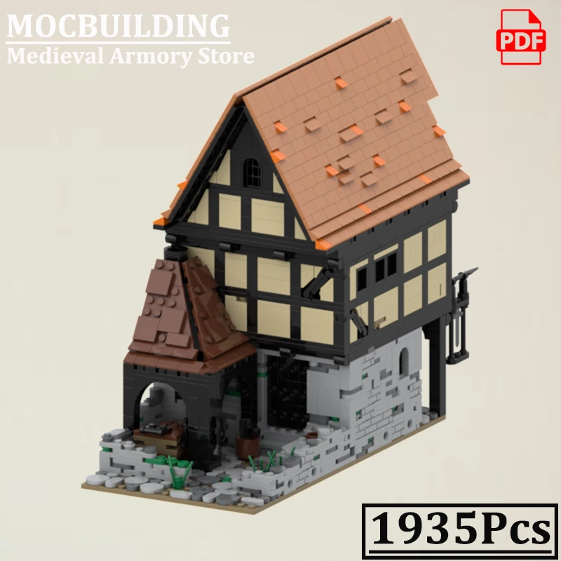 모듈형 중세 주택 무기창 철공 모델 MOCBUILDING 창의적인 브릭 건축 브릭 장난감 선물