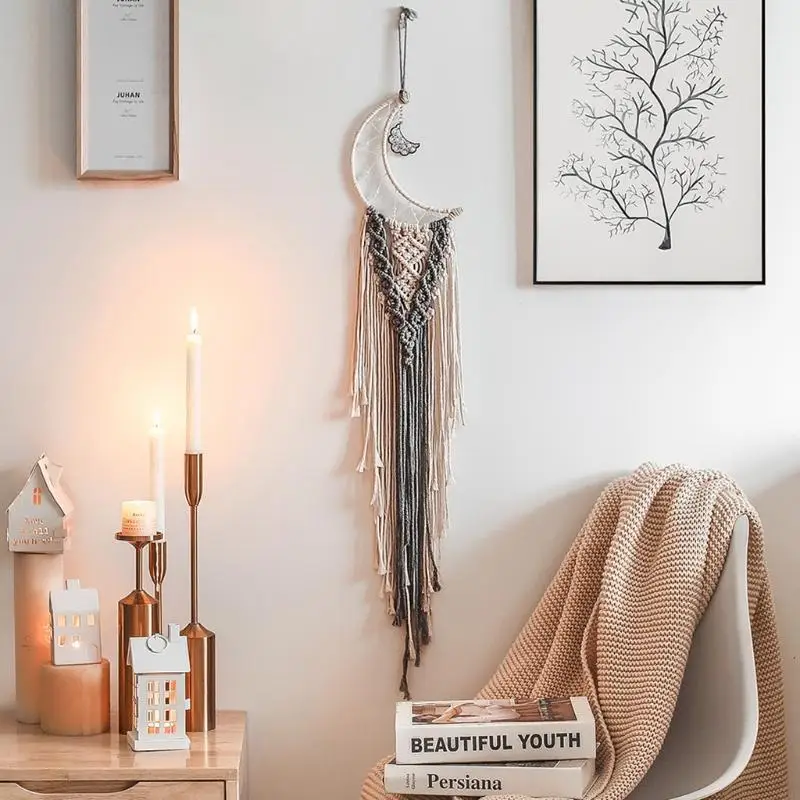 918F Handmade Dreamcatcher Metal Ring Macrame Moon Hoop Dream Catch Frame Circle