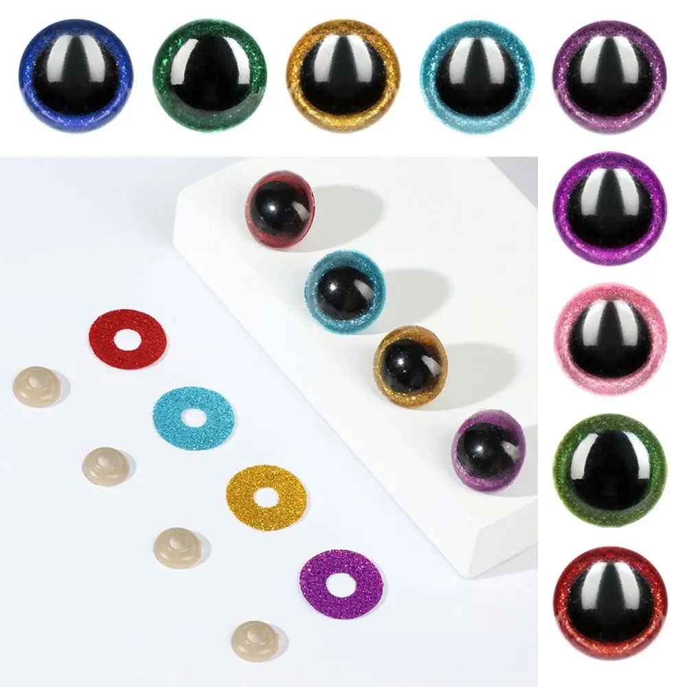 Yeux de sécurité ronds en plastique, fabrication à la main, poupées à paillettes, globes oculaires, jouets en peluche, accessoires, yeux de poupée brillants, 10 pièces