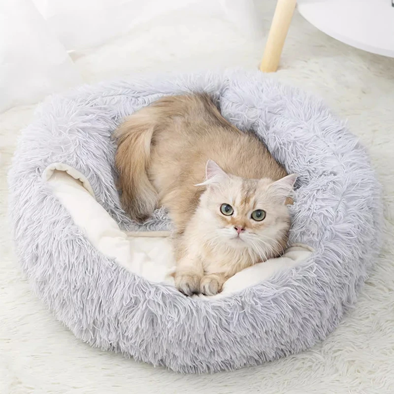 

Cat Beds Washable Soft Pet Kennel Winter Thickened Warm Donut Round Pet Plush Nest Comfortable Sleeping Cat Bed Supplies