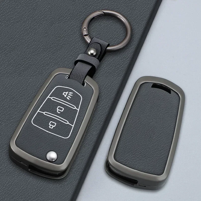 

Alloy Leather Car Key Case For Great Wall Haval Hover H1 H3 H6 H2 H5 C50 C30 3 Buttons Folding Keychain Remote Control Cover