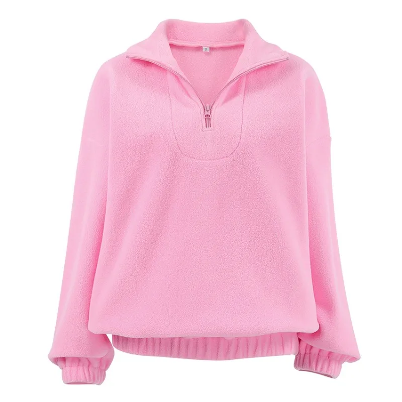 Women's French Minimalist Lazy Fashion Sportswear Sweatshirts Autumn Winter New Pink Hoodies Loose Long Sleeve Top