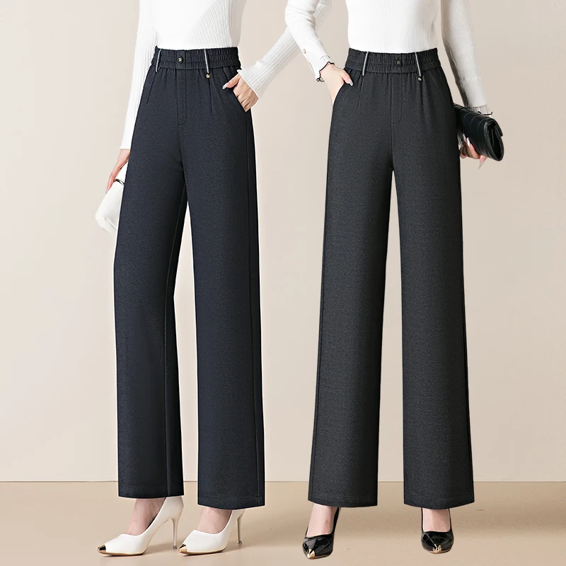 

Модные прямые брюки с высокой талией, длинные повседневные брюки больших размеров, весна-осень, новинка, женская одежда для мам