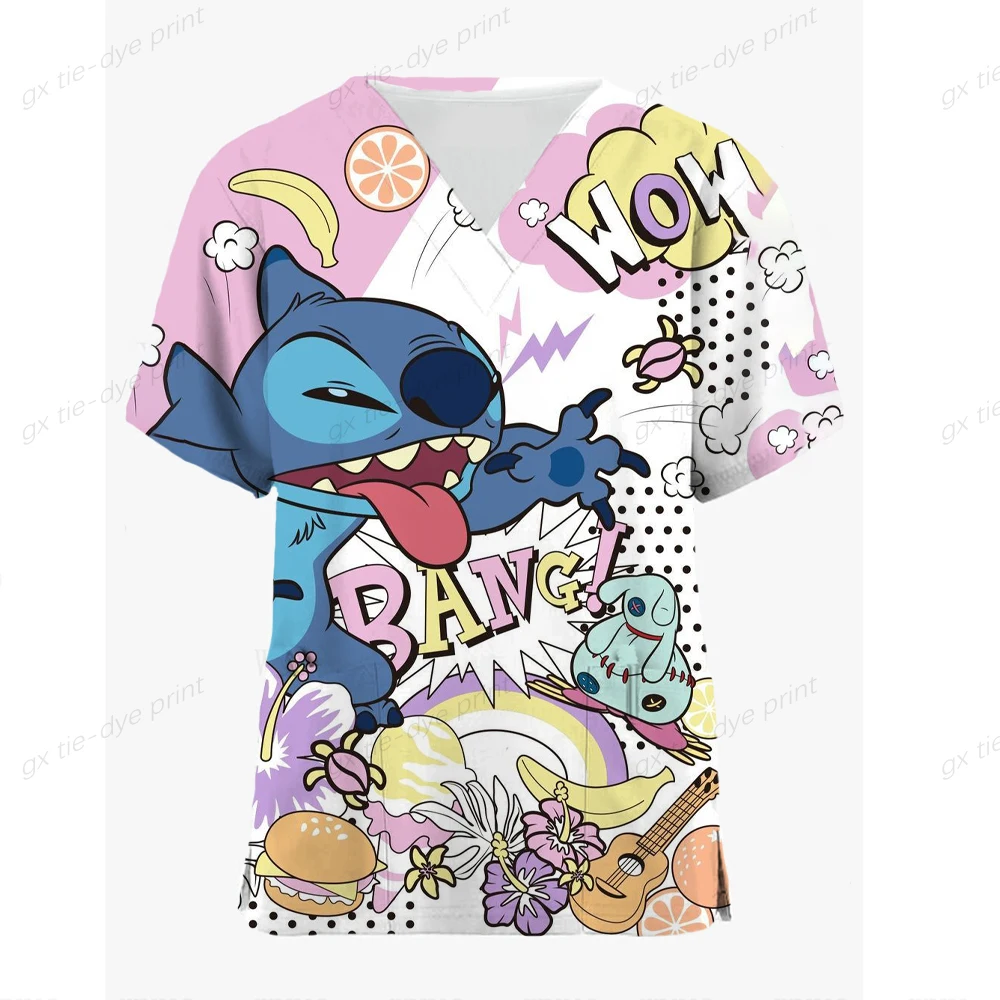 Disney Mickey Stitch Print ​medical uniforms women Nurse Accessories Clinical Uniform Dentist work blouse vet spa Scrub Tops ﻿