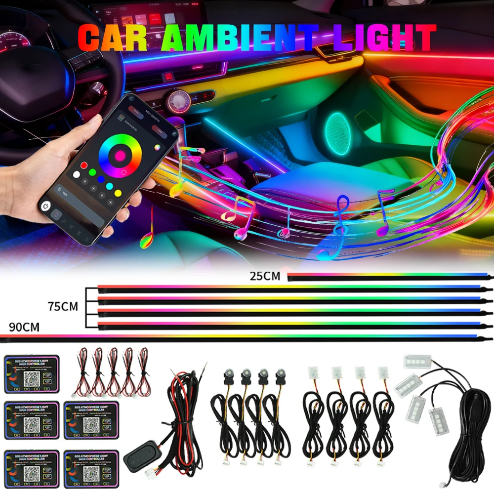 

6/10/18 в 1 светодиодные автомобильные окружающие освещение 12 В RGB симфонический стример Bluetooth Радужные скрытые акриловые полосы комплект атмосферных ламп