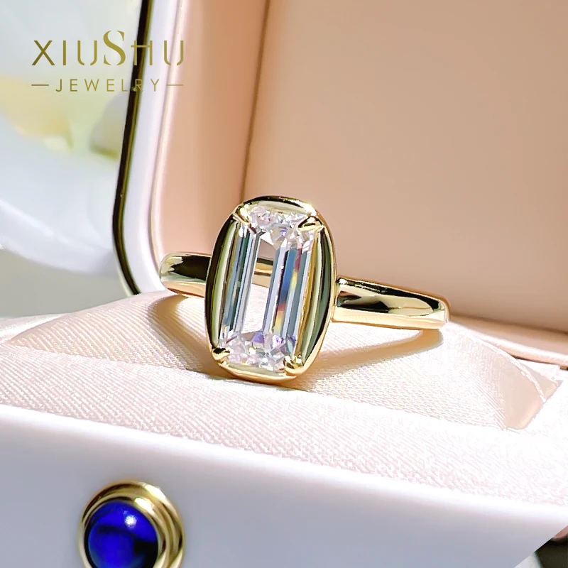 Minimalist rock sugar 925 silver emerald cut ring set with high carbon diamond, simple and cool style diamond ring for women