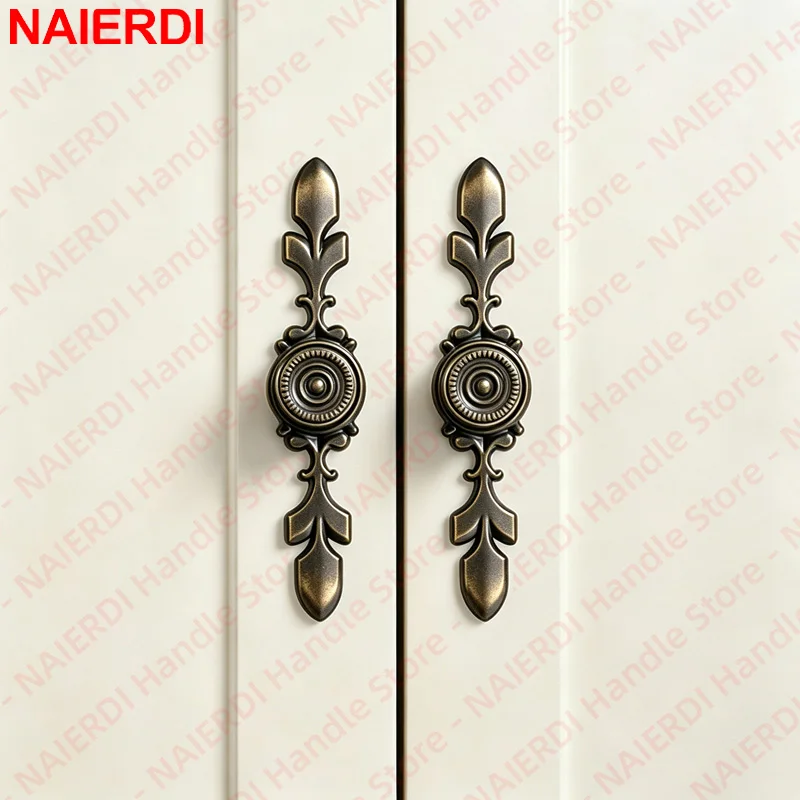 NAIERDI Vintage Flower Cabinet Knobs European Style Zinc Alloy Drawer Pulls Antique Furniture Handles for Kitchen Wardrobe Door