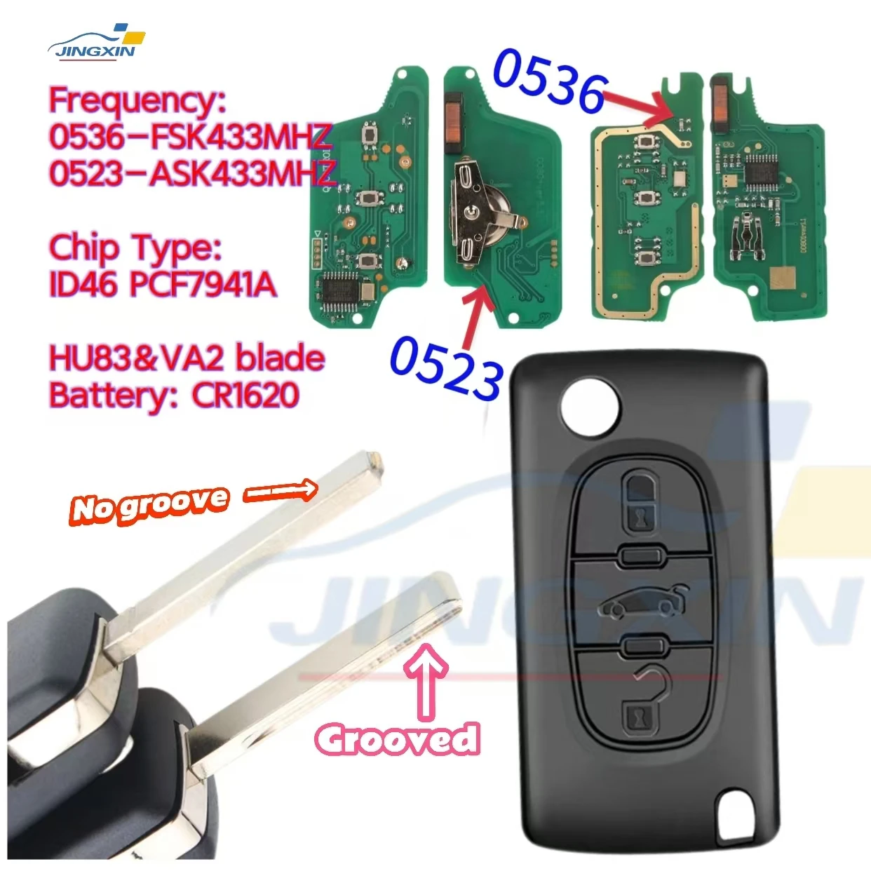 JIANG XIN Do Citroen C4 C5 C6 C8 Xsara Picasso Do Peugeot 107 207 307 308 CE0536/0523 Zdalny kluczyk samochodowy ASK/FSK 434Mhz Kluczyk samochodowy