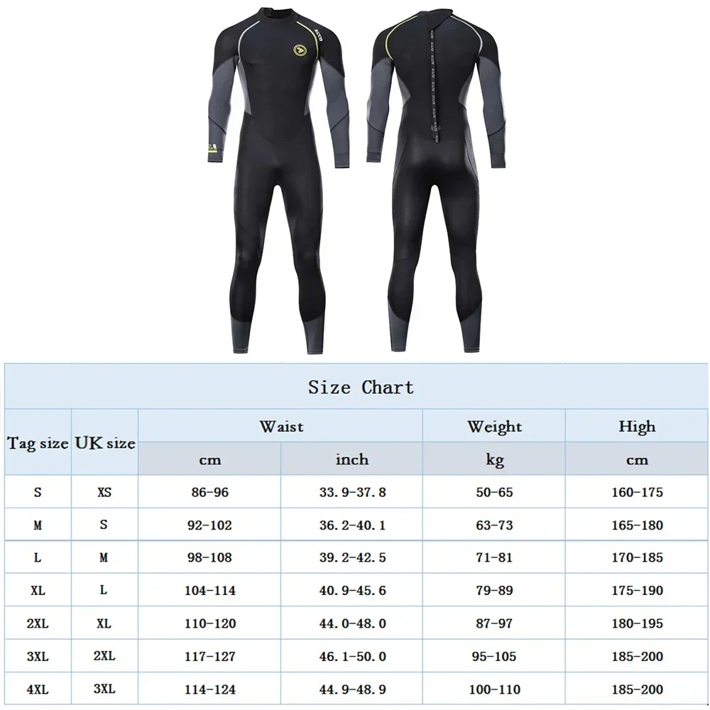 1.5mm Men's Long Wetsuit SBR Neoprene Material Warm Fleece Lining Outdoor Swimming Kayaking Surfing Drifting Wetsuit M-4XL