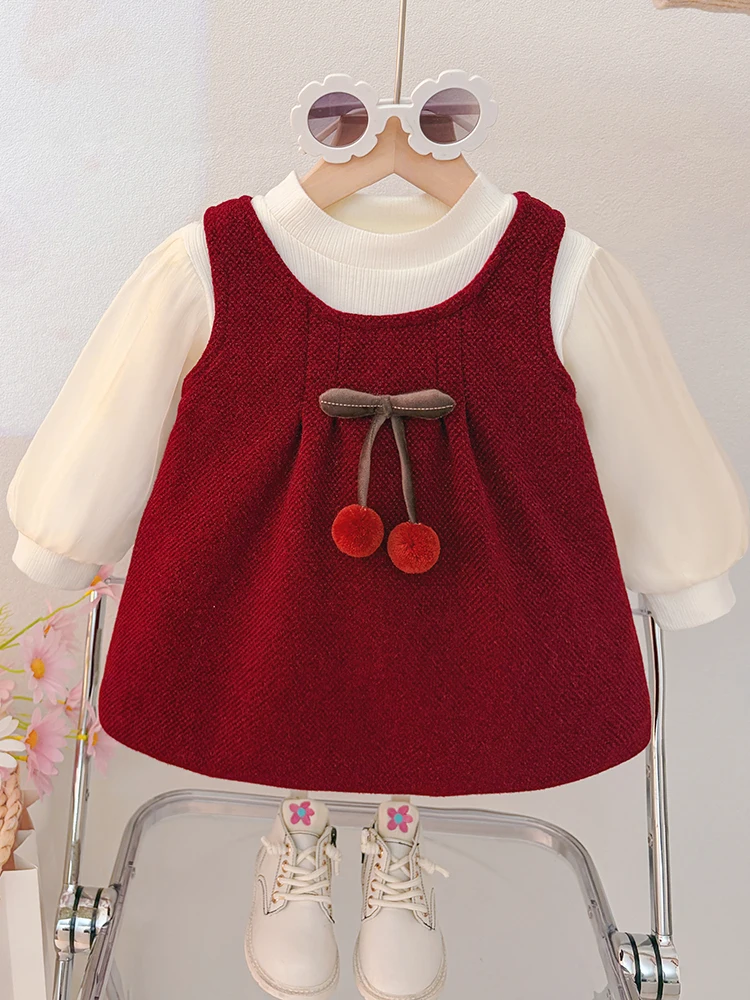 

Зимний новогодний наряд с вишневым принтом для девочек Long Sve Fce на подкладке Dr Princ Sle, детский модный новогодний наряд Thiened Ca...