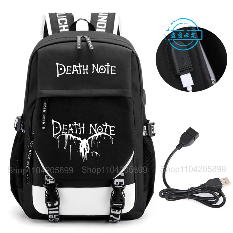 Death Note Backpack Anime Mochila Student School Book Bags Travel USB Port Black Bag Laptop Boys Gift