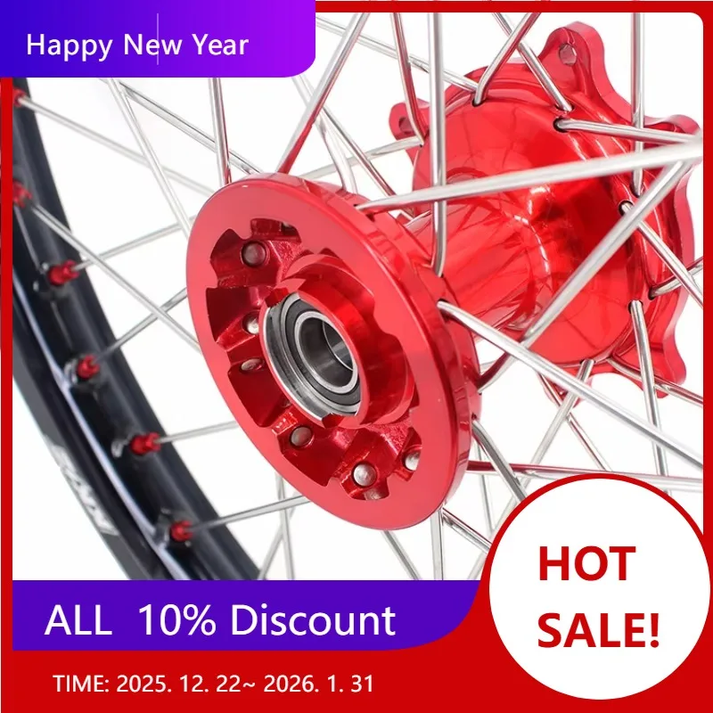 

【2025】 Мотоцикл 21/19 литые алюминиевые колеса со спицами, диски, подходят для Honda CRF250R 2004-2013 CRF450R 2002-2012, красная ступица, черный обод