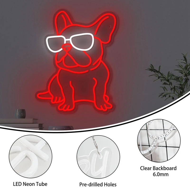 Cute Bulldog Animals LED Neon Light Sign Acrylic Neon Sign USB Dimmer Switch for Home Kids\' Bedroom Pet Room Wall Art Decor Sign