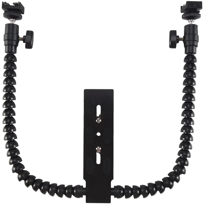 ABGI-2X Baru Fleksibel Dual Arm Hot Shoe Flash Bracket Mount Holder untuk Canon Nikon Pentax Makro Shot Aksesoris Kamera