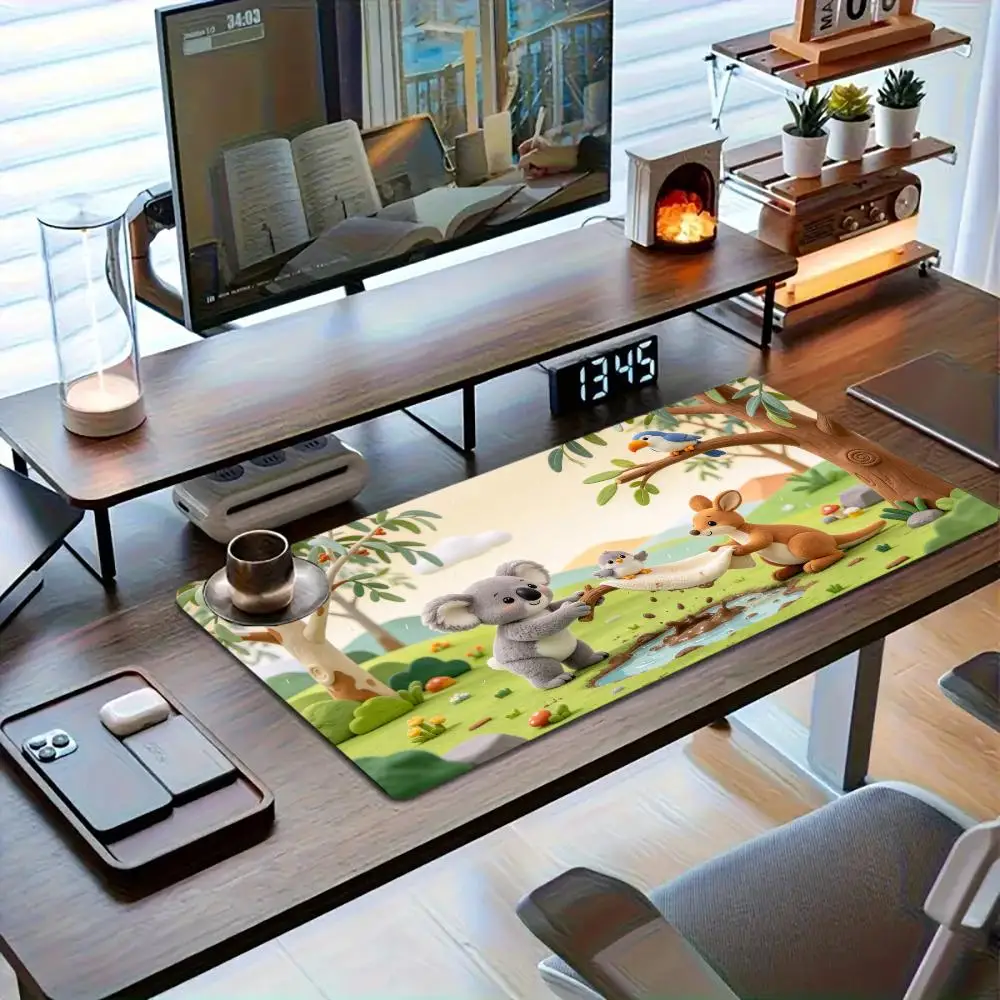 Stained Glass Zoo Animals Mouse Pad Stitched Edges Smooth Surface Large Size For Kids Room Desk Decor