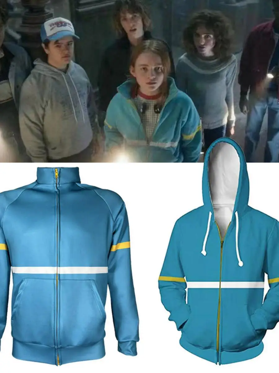 

Повседневная модная куртка на молнии New Sle Four Stranger Things, ткань для здоровья, чистый цвет, свободная посадка, верхняя одежда с цифровой печатью