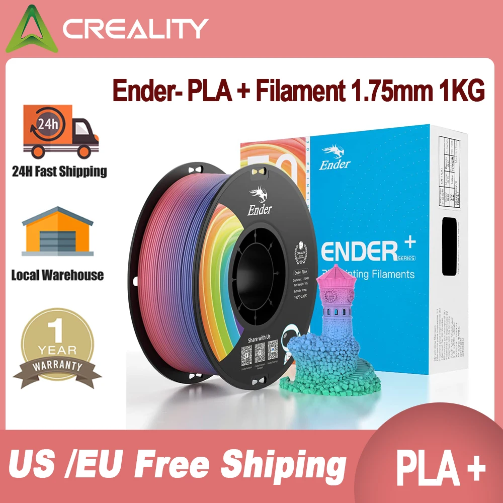 Creality 3D Printer Filament PLA PRO (PLA+) 1.75mm Rainbow Filament 1kg Ender PLA Plus Filament for Most FDM 3D Printers