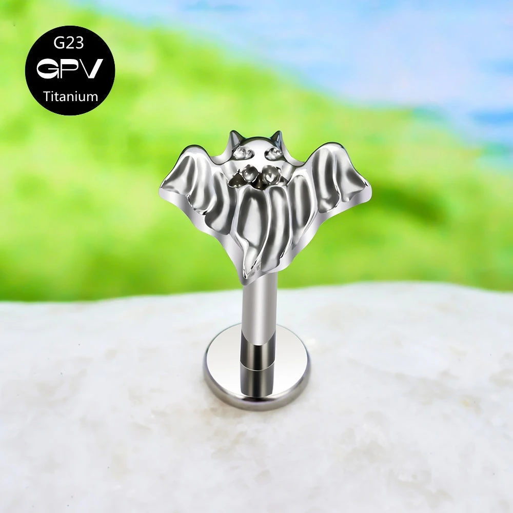 ASMT G23 Titanium Devil Ghost Bat Ear Cartilage Nail Lip Nail Vacuum Gold Plated Men's and Women's Perforated Jewelry Earnail