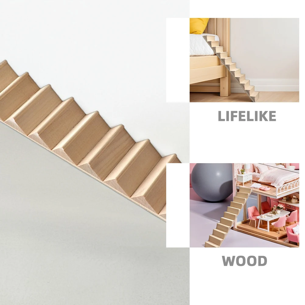 3Pcs Lifelike Mini Stairs 1:12 Scale Unpainted Wood Steps for Dollhouse Furniture DIY Customizable Decor Natural Finish Design