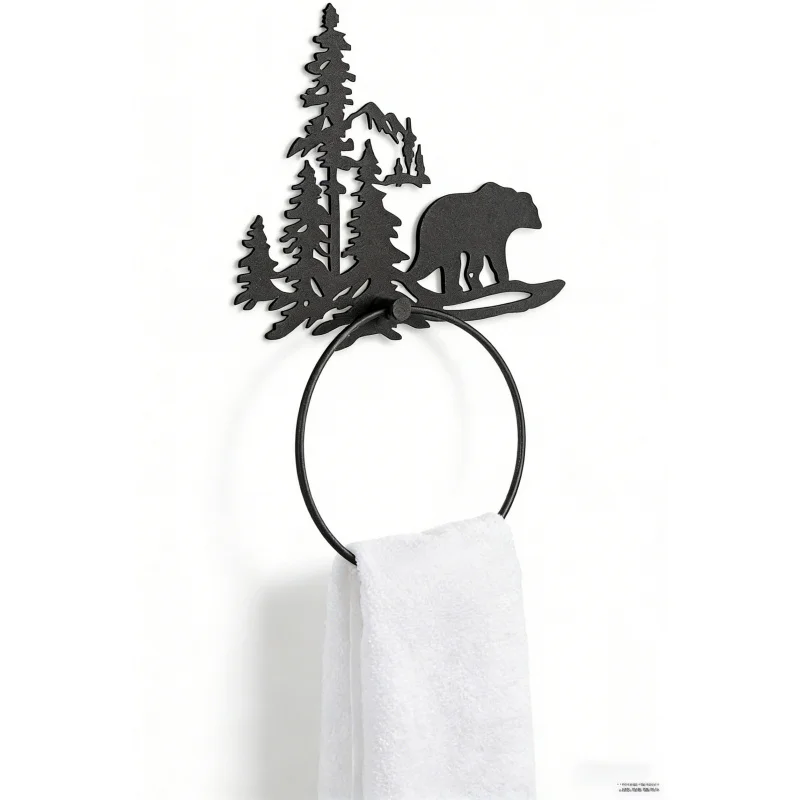 

Rustic Style Bathroom Kitchen Toilet Hardware Wall Mounted Matte Black Round Towel Ring Hand Towel Rack Decoration
